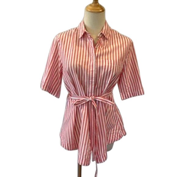 Anthropologie Isabelle Sinclair Wellesley Red White Striped Belted Top Small - Picture 2 of 11